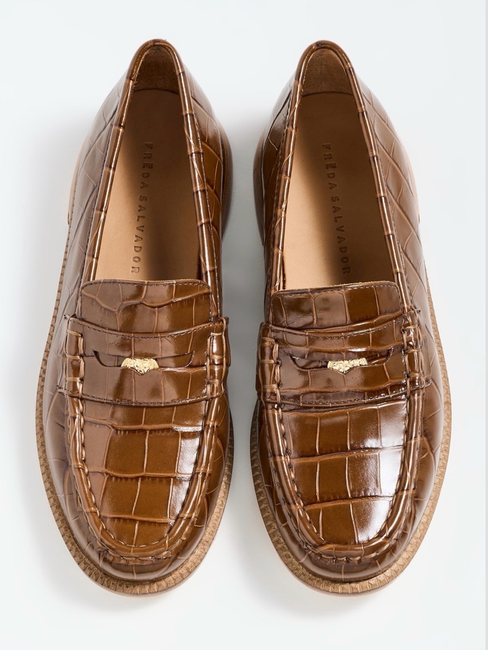Freda Salvador 6 Elba Loafers Brown Hickory Embossed Croc